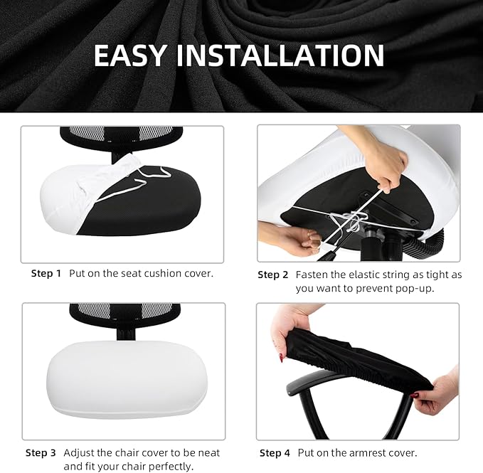 DIVA EN CAMINO DEC Office Chair Seat Cushion Covers with Armrest Covers - Universal Spandex Computer Chair Slipcover - Removable Washable Cushion Protectors Anti-Scratch for Dogs, Cats, Pets