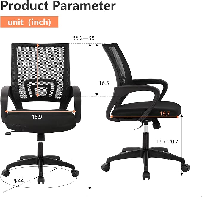 PayLessHere Home Office Chair Desk Computer Chair Adjustable Ergonomic Lumbar Support Armrest Executive with High Density Mesh 360 Degree Swivel for Adults,Black