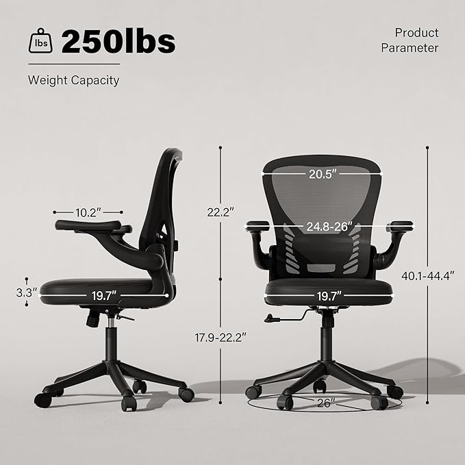 GYI Ergonomic Office Chair, Mesh Desk Chair with Adjustable Lumbar Support and 3D Flip-up Arms, Computer Chair with Wheels, Black
