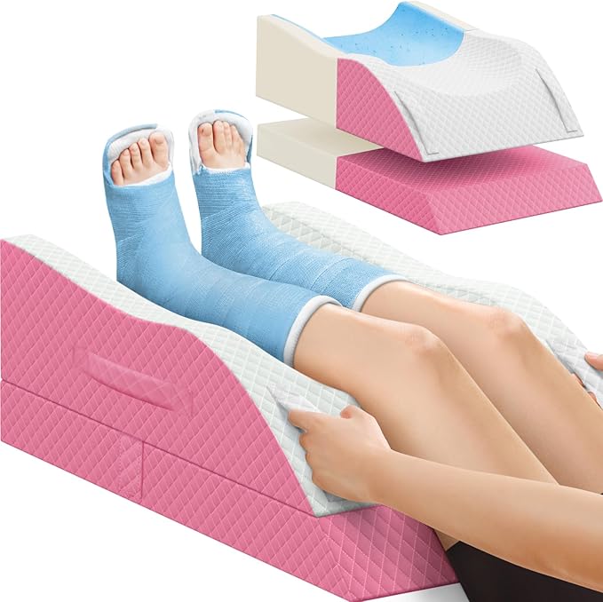 TranquilRelax Elevation Pillows for Leg After Surgery, Memory Foam Adjustable Wedge Pillow for Injury or Rest, Ankle Pillow for Sleeping Blood Circulation Pink/Double Leg