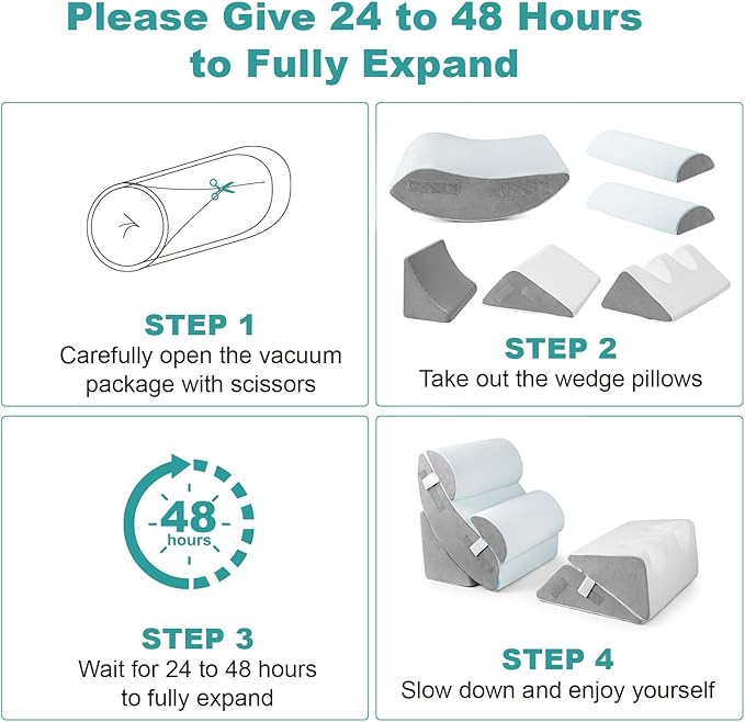 Hansleep Bed Wedge Pillow Set for After Surgery 6PCS, Post Surgery Pillow for Sleep Apnea and Acid Reflux Relief, Adjustable Reading Pillows Back Support with Memory Foam, White, 20"