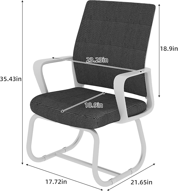 Modern Mesh Office Chair, Ergonomic Desk Chair with Armrests, Breathable Computer Task Seat for Home Work, Sled Base Guest Furniture, Comfortable Lumbar Support, Metal Frame, White+Black