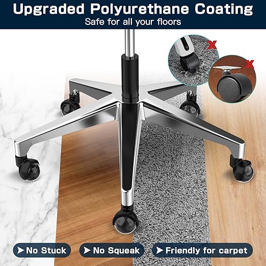 Office Chair Replacement Wheel - Quiet & Smooth Gliding - 2 Inch Heavy Duty Rolling Chair Casters Supports 2000 Lbs,Desk Chair Wheels Universal Fit,Safe for All Floor Or Carpet Set of (Premium Black)