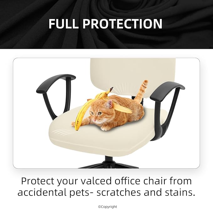 DIVA EN CAMINO DEC Stretchable Desk Office Chair Seat Covers - Universal Stretch Computer Chair Slipcover - Washable Rotating Backrest Coverings & Cushion Protectors for Dogs, Cats, Pets, Cream