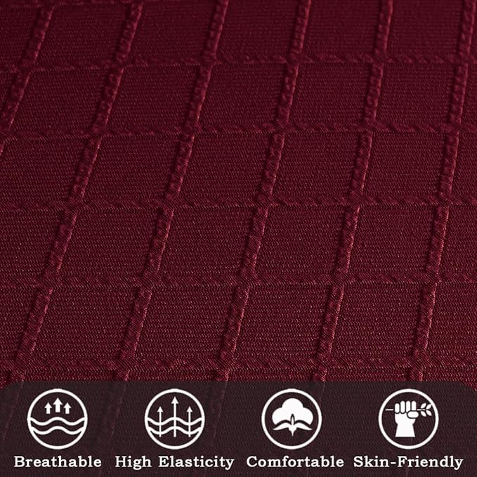Ergonomic Office Chair Covers Set with Headrest Cover Stretch Desk Computer Chair and Headrest Slipcovers Washable Protector Slipcovers for Swivel Computer Chair 4 Pieces Wine Red
