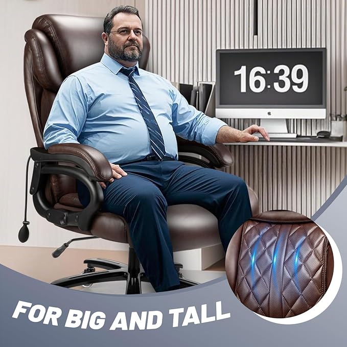Big and Tall Office Chair 800lbs- High Back Executive Computer Chair for Heavy People with Adjustable Lumbar Support and Quiet Wheels- Large Desk Chair for Home Office