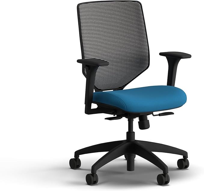 HON Solve Office Chair, Ergonomic Office Chair Mesh Back Support, Adjustable Lumbar Support, Height Adjustable Arms, Black Frame, Peacock