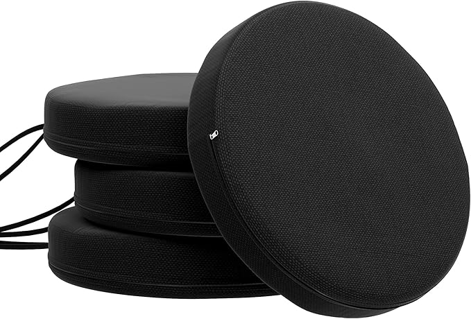 Outsunny Outdoor Bistro Chair Cushions Set of 4 with Machine Washable Cover, 15" x 15" x 3" Thick Round Seat Cushions for Patio Furniture with Ties, Chair Pads for Dining Chairs, Black