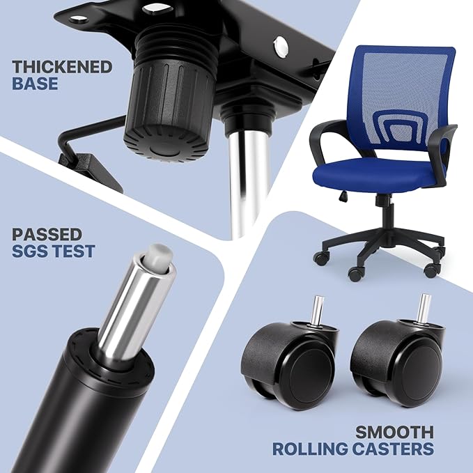 MoNiBloom Mesh Office Chair Set of 2, Ergonomic Computer Chair for Adults, Rolling Swivel Mid-Back Desk Chair with Lumbar Support, Comfy Armrest for Home Office, Gaming, Blue