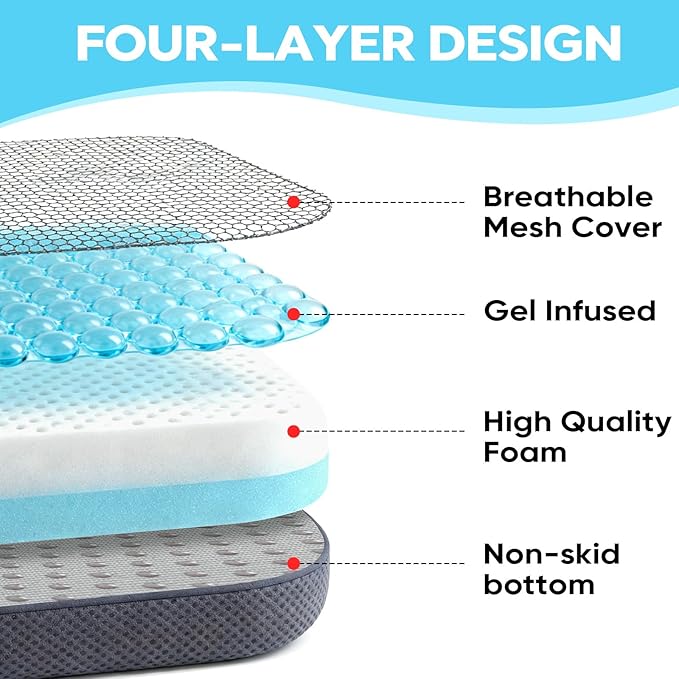 Thick Chair Cushions, Office Booster Seat Cushion to Tailbone Pain Relief, Non Slip Memory Thick Foam Cushion with Carry Handle 6"-Black