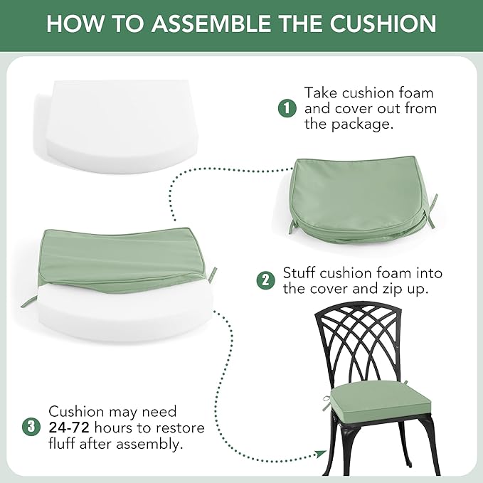 Outdoor Chair Cushions Set of 4: Waterproof & Fade Resistant Patio Furniture Cushions - 17 x 16 x 2 Inch Non Slip Round Corner Seat Cushion Pads with Removable Cover for Garden Yard Lawn, Sage Green