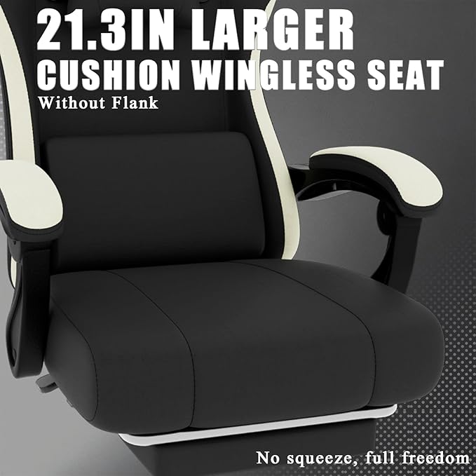 Gaming Chair, High Back Fabric Computer Chair with Pocketed Spring Cushion and Footrest, Height Adjustable Game Chair with Headrest and Lumbar Support (Beige & Black)