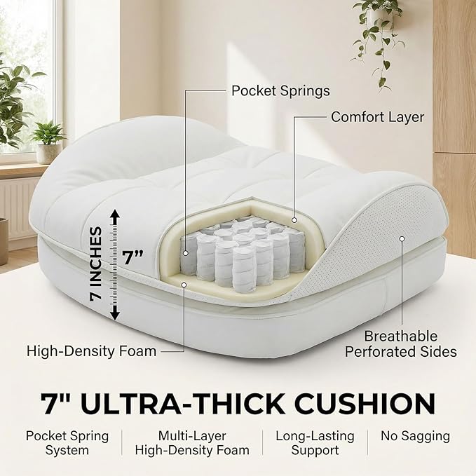 Efomao White Executive Office Chair with Footrest, Big and Tall 400lbs Extra Wide High Back Chair, Plush Pocket Spring Cushion for Home Office, Reclining Desk Chair with Large Padded Armrests