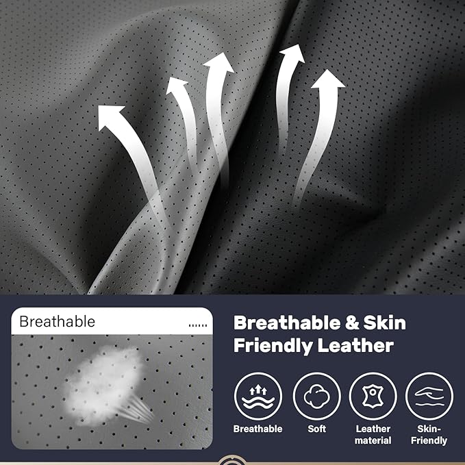 Coverado Memory Foam Car Seat Cushion and Lumbar Support Pillow for Driving Seat, Ergonomic Design Soft and Breathable PU Leather, High Density Memory Foam for Neck & Lower Back Pain Relie