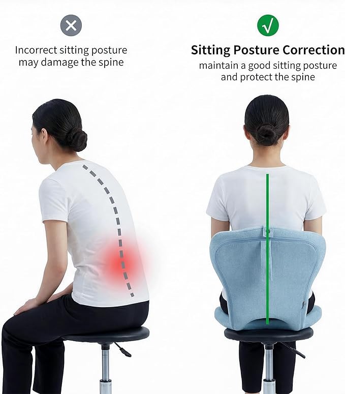 Adjustable Foldable Chair Cushions with Backrest, Lumbar Support Cushion with Detachable Headrest Pillow, Ergonomic Support Seat Cushion Chair for Office, Home, Car & Floor Sitting (Blue)
