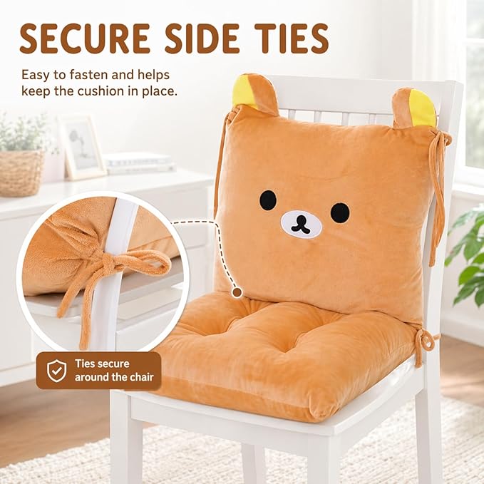 ChezMax Chair Cushion Plush Seat Cushion Back Cushion with Ties Thickened Desk Chair Pads Cartoon Waist Pillow Cushion Decor for Chair Car Office Patio Wheelchair Cartoon Bear