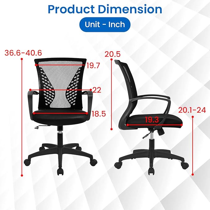 PayLessHere Office Computer Gaming Chair Ergonomic Mesh Desk Chair Adjustable Video Game Chairs with 360 Degrees Swivel Wheels Armrest Lumbar Support for Home Office, Dark Black