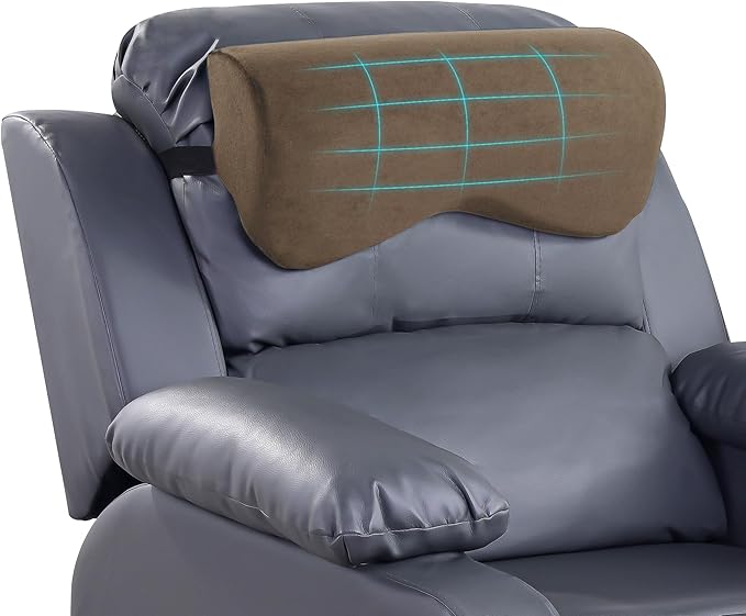 HOMBYS Cervial Neck Pillow for Recliner, Foam Headrest Cushion for Sleeping, Medium Firm Neck Support for Couch, Office Chair and Car, Non-Slip Backing and Elastic Straps, Coffee