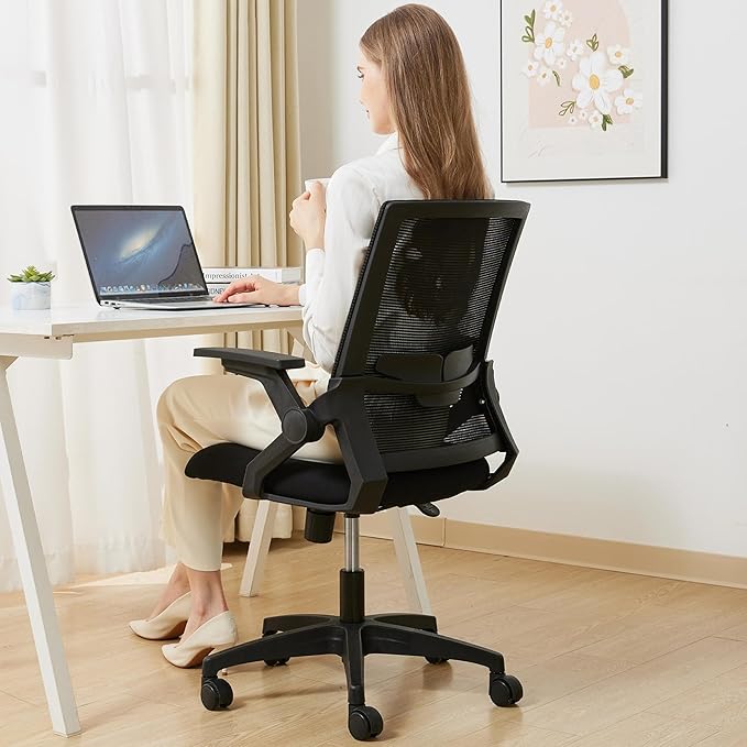 Ergonomic Office Chair, 400lbs Desk Chair with Flip-Up Arms and Lumbar Support, Rolling Work Swivel Chair with Breathable Mesh, High Back Office Computer Chair for Long Hours (Black)