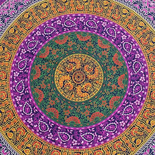 Round Beach Tapestry Turquoise Mandala Throw/Boho Hippie Beach Blanket Roundie/Indian Cotton Bohemian Large Round Table Cloth-Home Decor/Yoga Mat Meditation Picnic Rug (42", 6 Color)