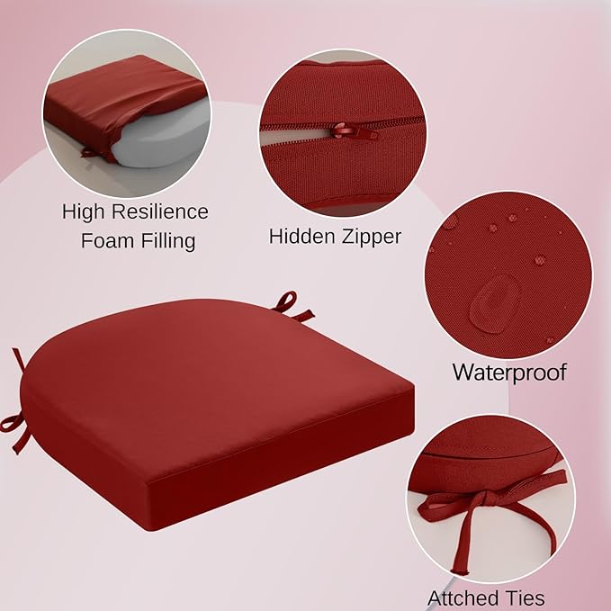 idee-home Outdoor Chair Cushions Set of 4, Thick 19" x 19" x 3" Patio Chair Cushions for Outdoor Furniture Waterproof with Ties, Outdoor Seat Cushion, Chair Pads Dining Chair Spice