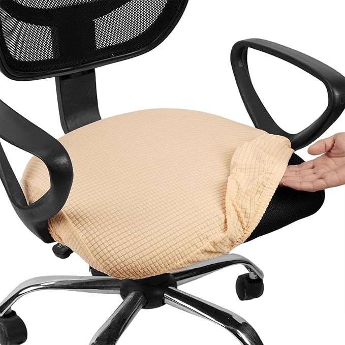 Melaluxe Stretch Jacquard Office Chair Cover, Removable Washable Desk Chair Cover Rotating Chair Seat Slipcover, Beige