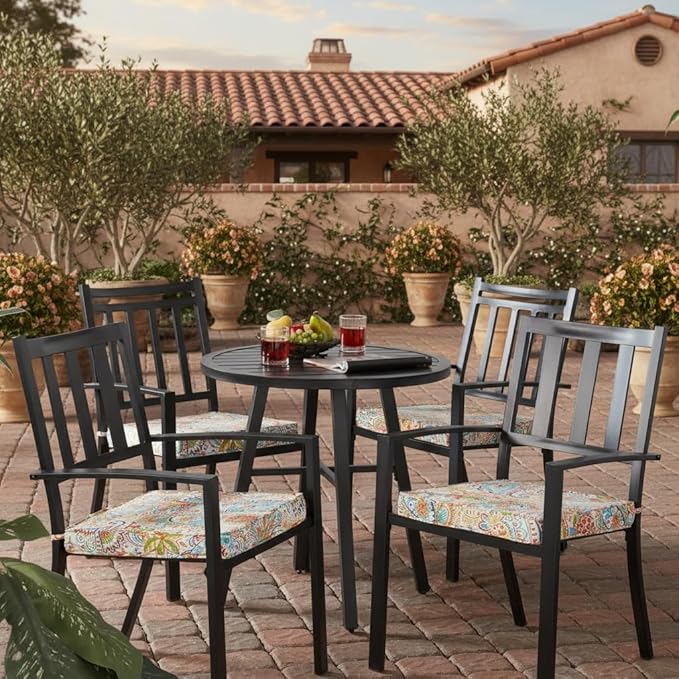 Outdoor 18 inch Square Patio Dining Chair Pads – Comfortable Fiber-Filled Seat Cushions with Ties, Reversible Polyester Fabric - Jamboree Paisley, Set of 4