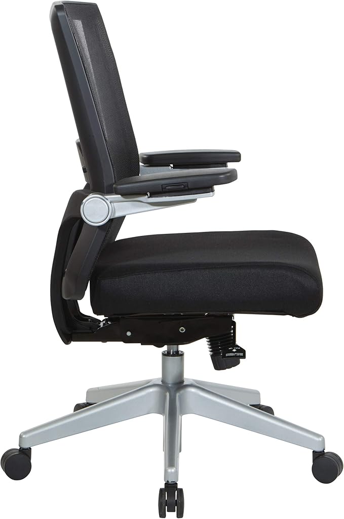 Space Seating 867 Series Adjustable Manager's Chair with Breathable Mesh Back, Lumbar Support and Padded Flip Arms, Black Fabric Seat with Silver Nylon Base