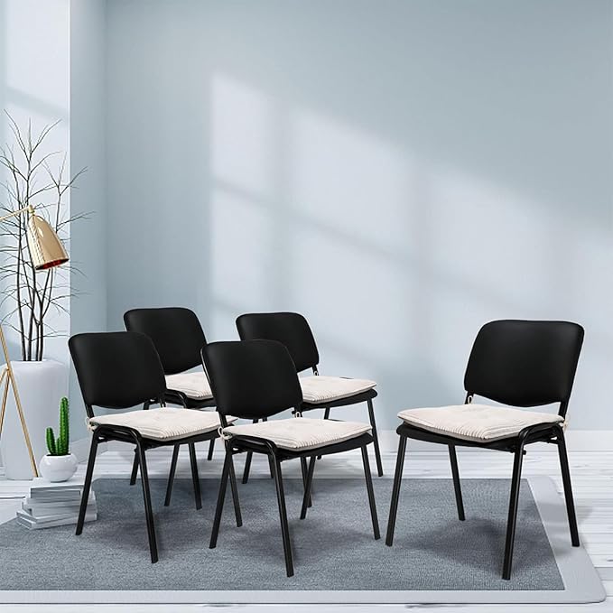 Office Stacking Chair Cushion with Ties, Corduroy High Density Foam Non-Slip Kitchen Seat Cushion, Square 17" x 17" Indoor Dining Chair Pads, White, 1 PCS