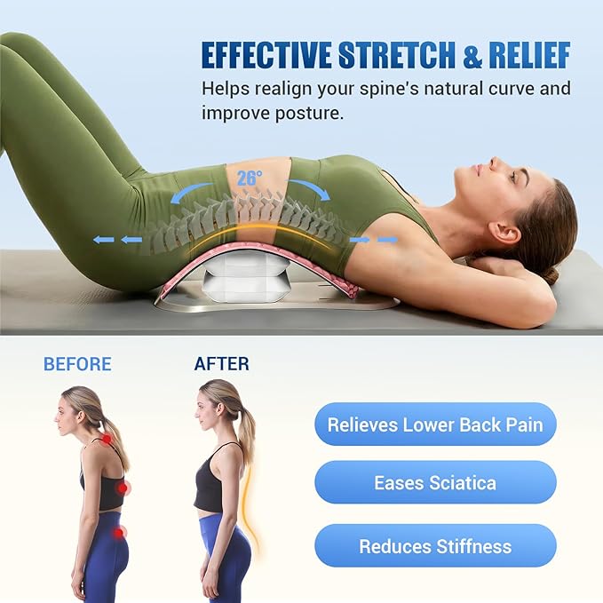 Back Stretcher for Lower Back Pain Relief, Adjustable Lumbar Support Board with Acupressure Points, Back Stretcher Board for Scoliosis, Spine Decompression Support(Pink)