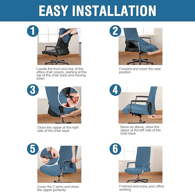 H.VERSAILTEX Stretch Computer Office Chair Covers, Soft Fit Universal Desk Rotating Chair Slipcovers, Removable Washable Anti-Dust Spandex Seat Protector Cover with Zipper, Dusty Blue