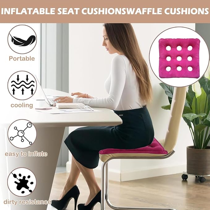 2-Pack Waffle Inflatable Seat Cushions with Pump, 18 Inch Beige 16-Hole Air Cushion for Pressure Relief, Wheelchair, Office Chair, Car Seat & Travel (Red&Beige)