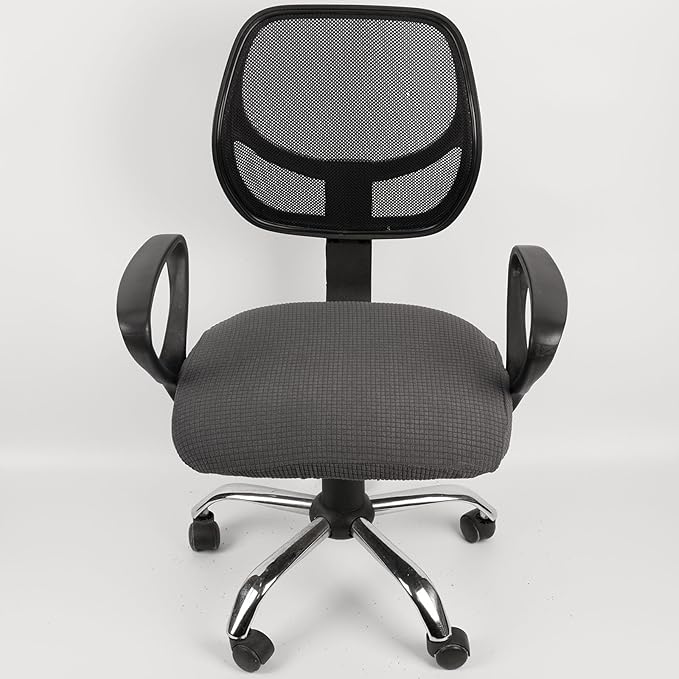 Melaluxe Stretch Jacquard Office Chair Cover, Removable Washable Desk Chair Cover Rotating Chair Seat Slipcover, Dark Gray