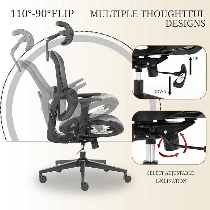 Ergonomic mesh Office Chair with Lumbar Support - Adjustable seat Height to Relieve Back Pain, Suitable for Comfortable Work and Gaming at Home (Black 1)