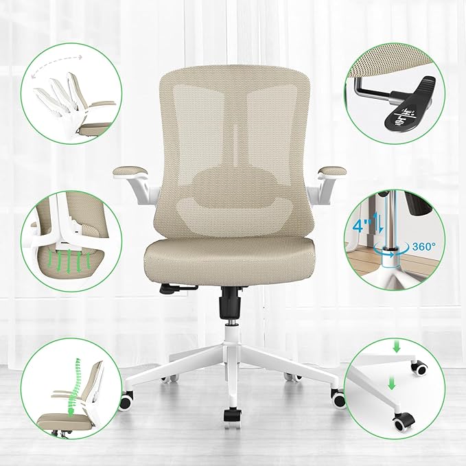 balmstar Office Chair Desk Chair, Ergonomic Mesh Computer Chair with 90-130° Recline & 360° Smooth-Rolling Casters, Adjustable Lumbar Support Task Chair for Home Office, Comfortable for Women, Teens