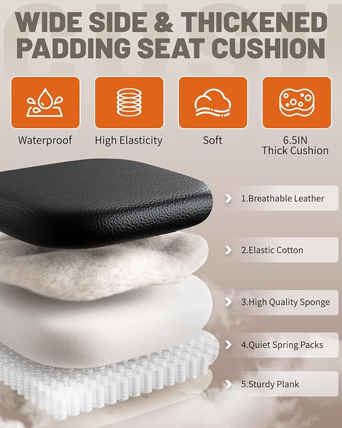 800LBS Heavy Duty Office Chair & Massage Footrest Big & Tall Executive Chair with Adjustable Lumbar Support, PU Leather, Extra Wide Seat for Comfort