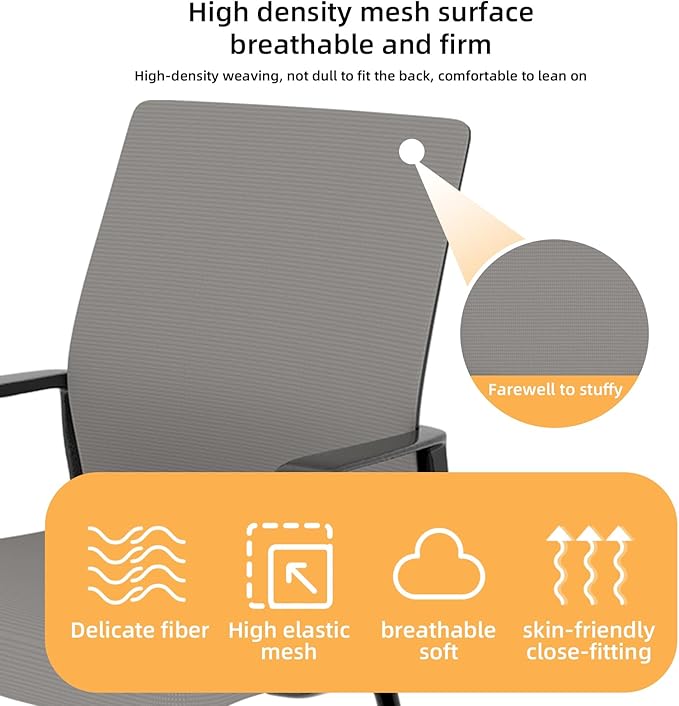 Minimalist Modern Office Chair with Metal Frame – Breathable Mesh Backrest, Ergonomic Support, Comfortable Thick Cushion for Home & Office Use (Black+ Gray)