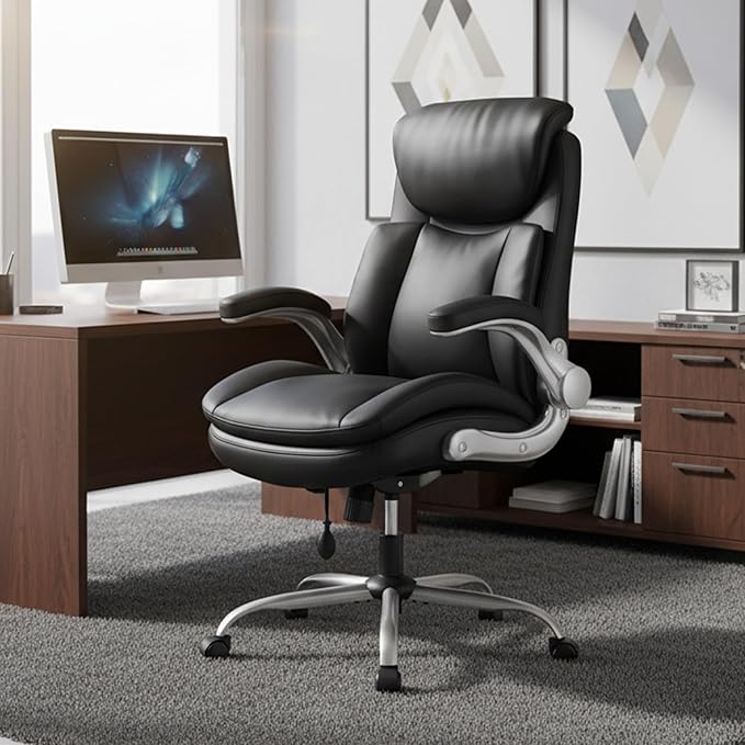 MALOL Office Chair Big and Tall- High Back Executive Office Chair- Ergonomic Home Computer Desk Chair with Padded Flip-up Arms, Adjustable Lumbar Support, Wide & Thick Seat for Adult-Black, Set of 2