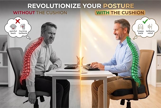 Premium Orthopedic Memory Foam Seat Cushion for Office Chair & Car Seat .Ergonomic U-Shape Coccyx Pillow for Tailbone & Sciatica Pain Relief Lower Back Problems and Long Sitting Comfort. (Black)