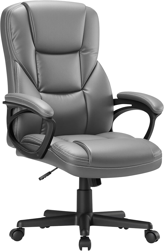 Shahoo Ergonomic Office Chair Executive PU Leather Chair with Comfortable Head Rest, Thickened Cushioned Armrest and Lumbar Support for Office & Home, Grey