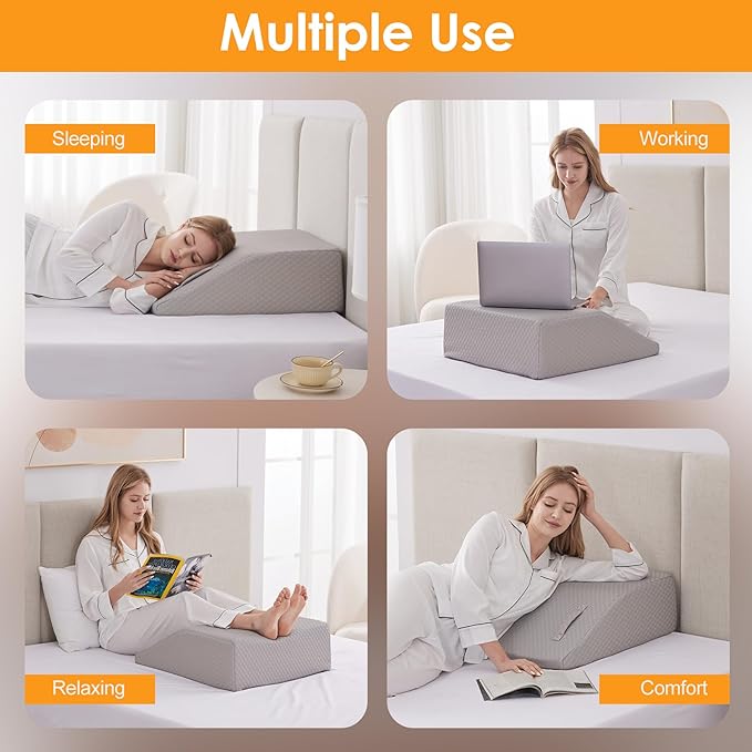 Ruqmuis Leg Elevation Pillow for After Surgery, 8inch Foam Leg Elevating Pillow for Swelling and Blood Circulation, Leg Wedge Pillow for Sleeping, Knee Pillow for Knee Hip Ankle Pain Relief, Grey