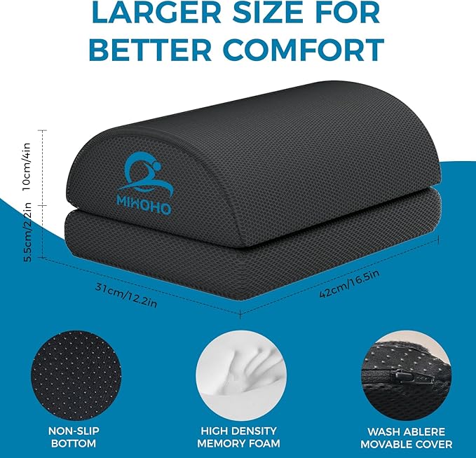Foot Rest for Under Desk at Work, Adjustable Height Memory Foam Foot Stool with Washable Cover-Comfortable Footrest, Ergonomic Footrest for Under Desk, Office Chair (Black)
