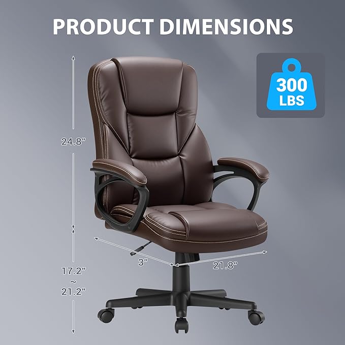 Shahoo Ergonomic Office Chair Executive PU Leather Chair with Comfortable Head Rest, Thickened Cushioned Armrest and Lumbar Support for Office & Home, Brown