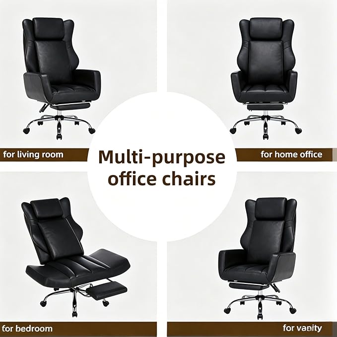 DYHOME Criss Cross Office Chair with Footrest, Executive Ergonomic Flip-Up Armrest Chair, Adjustable Reclining Computer Desk Chair for Working, Gaming, Relaxing, Black PU Leather