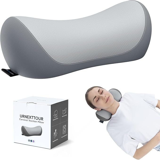 urnexttour Neck Cervical Pillow Cervical Traction Device Lumbar Support Memory Foam Roll Pillow Muscle Relief Shoulder Pain Relaxer Grey