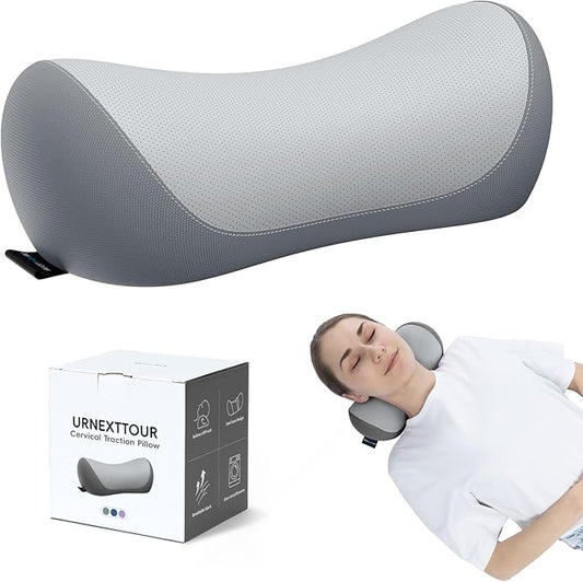 urnexttour Neck Cervical Pillow Cervical Traction Device Lumbar Support Memory Foam Roll Pillow Muscle Relief Shoulder Pain Relaxer Grey