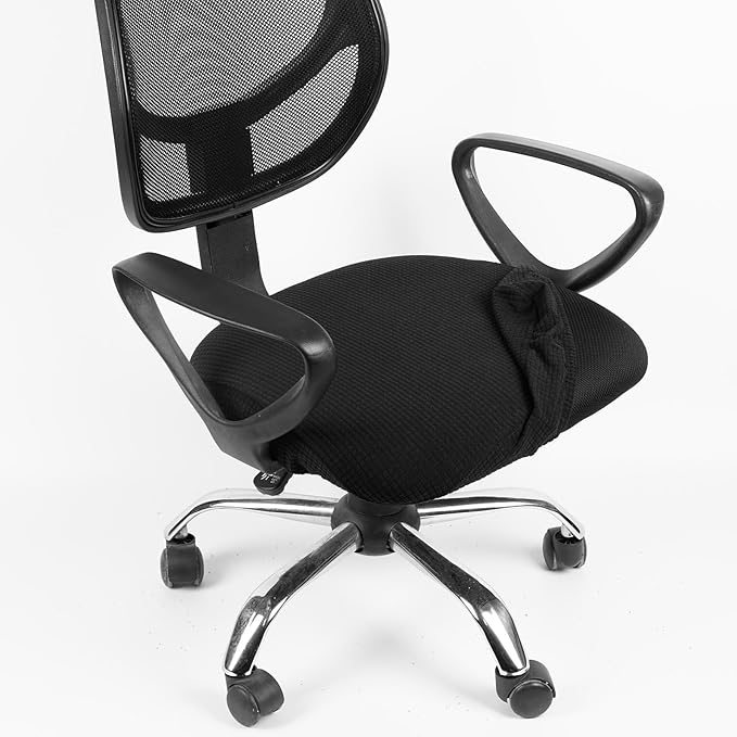 Melaluxe Stretch Jacquard Office Chair Cover, Removable Washable Desk Chair Cover Rotating Chair Seat Slipcover, Black