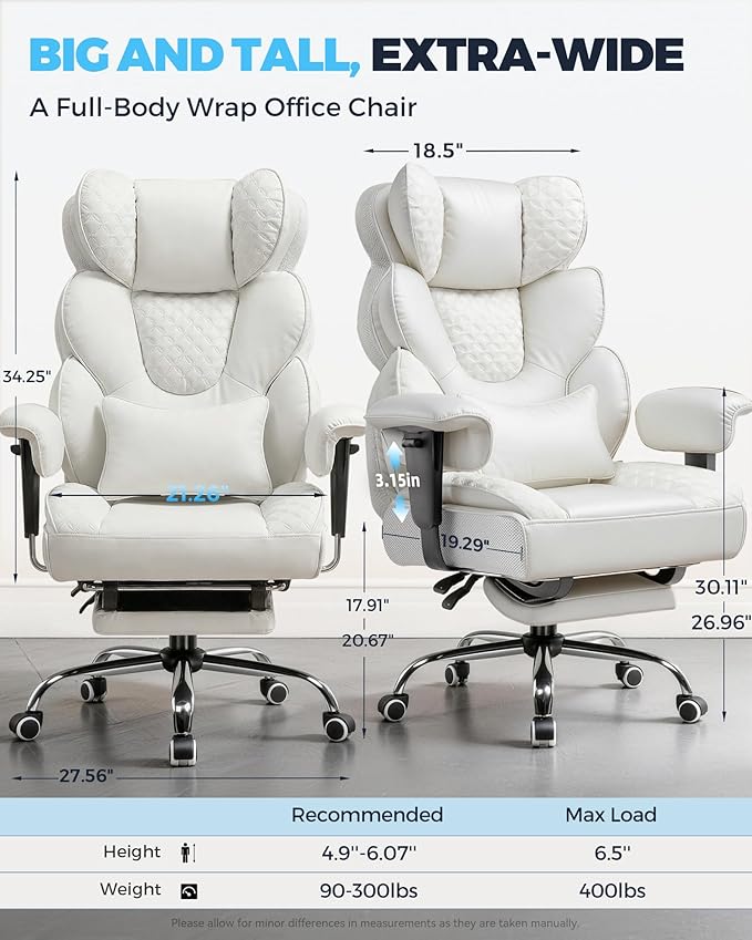 GTPLAYER Big and Tall Gaming Chair Ergonomic Heavy Duty Office Chair Racing Seat with Adjustable Lumbar Pillow Footrest 150° Reclining Thickened Armrests Breathable Mesh for Esports/PC Gaming