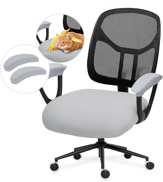 DIVA EN CAMINO DEC Office Chair Seat Cushion Covers with Armrest Covers - Universal Spandex Computer Chair Slipcover - Removable Washable Cushion Protectors Anti-Scratch for Dogs, Cats, Pets