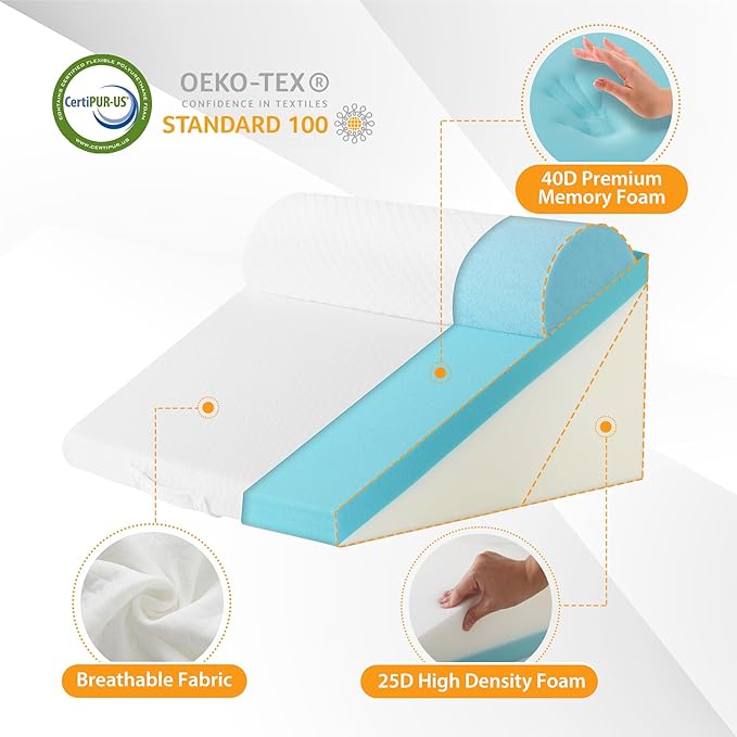 Ruqmuis 3PCS Wedge Pillow Set for After Surgery, Adjustable 9&12 Inch Bed Wedge Pillow for Sleeping, Incline Pillow Wedge for Headboard, Post Surgery, Acid Reflux, Neck&Back Support, Brown